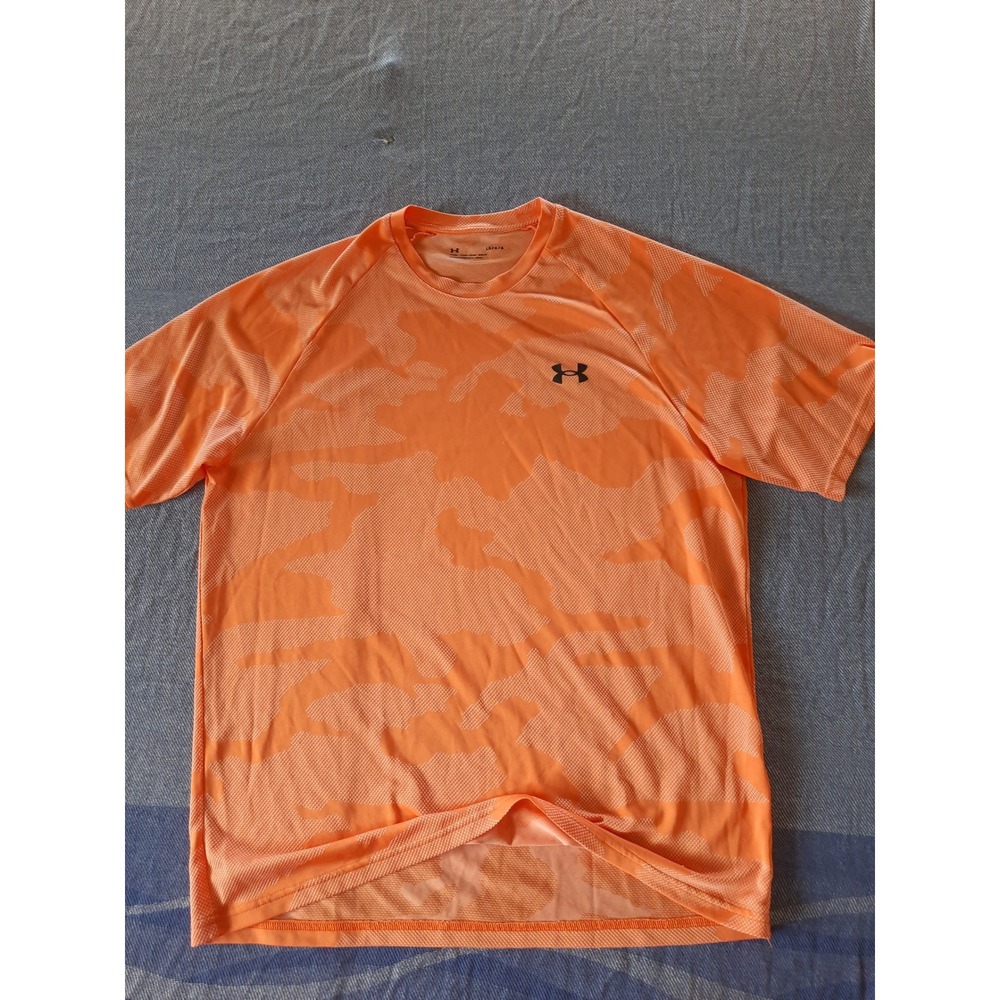 Under Armour Mens Orange Camo HeatGear Short Sleeve Athletic Shirt Large 1371203